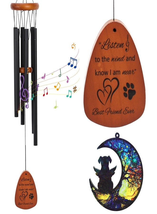 JULEASEL Memorial Gifts for Loss of Dogs, Pet Memorial Wind Chime and Dog Angel Memorial Suncatcher Set, Remembrance Bereavement Gift, Pet Loss Passing Away Sympathy Gift for Pet Lover(Black) - Image 1